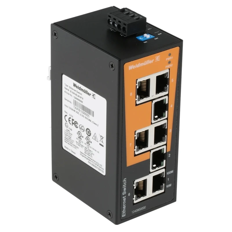 Weidmüller Unmanaged 8 Port Ethernet Switch with 2 SFP Ports, Rack Mount, 50mm x 114mm x 70mm, 9.6-60V DC, Model 1240900000