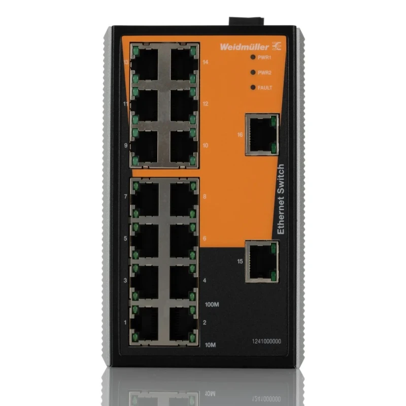Weidmüller Unmanaged Ethernet Switch 16 RJ45 Ports 2 SFP Ports Rack Mount 135x80.5x105mm 1241000000