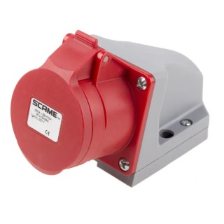 Scame Optima Red Wall Mount Industrial Power Connector 16A 415V IP44 6P+PE Angled Socket IP44 