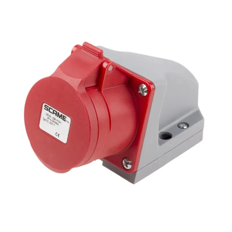 Scame Optima Red Wall Mount Industrial Power Connector 16A 415V IP44 6P+PE Angled Socket IP44 