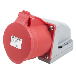 Scame Industrial Power Connector 32A 415V IP44 Red Wall Mount 6P+PE Screw Terminal Optima IP44
