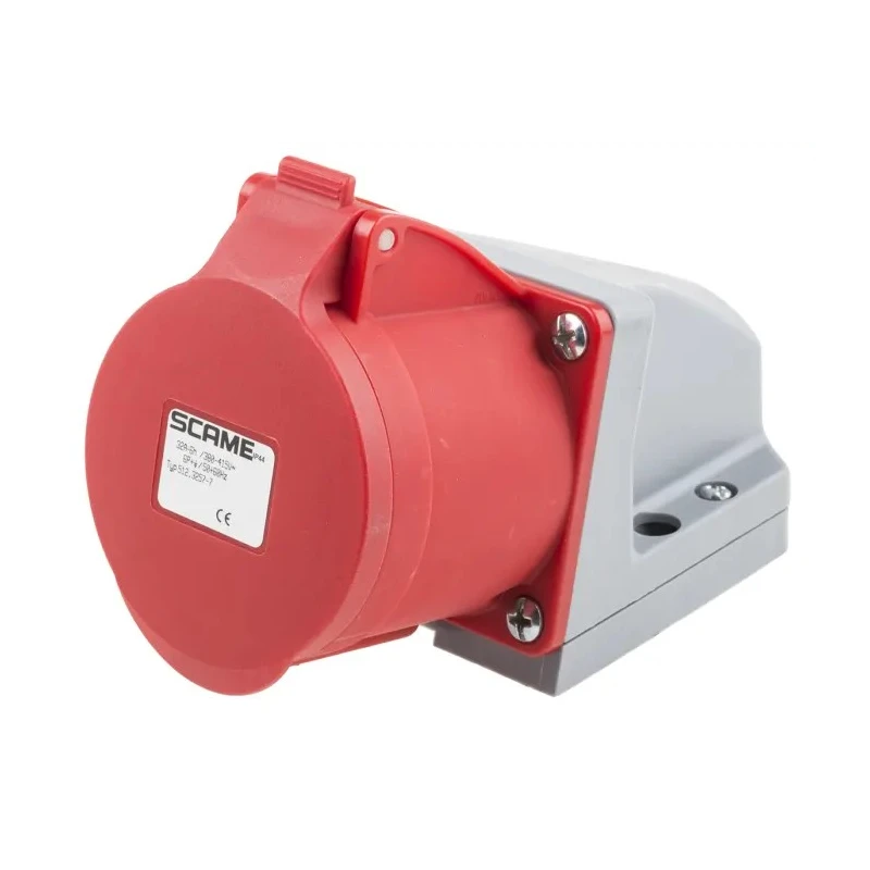Scame Industrial Power Connector 32A 415V IP44 Red Wall Mount 6P+PE Screw Terminal Optima IP44