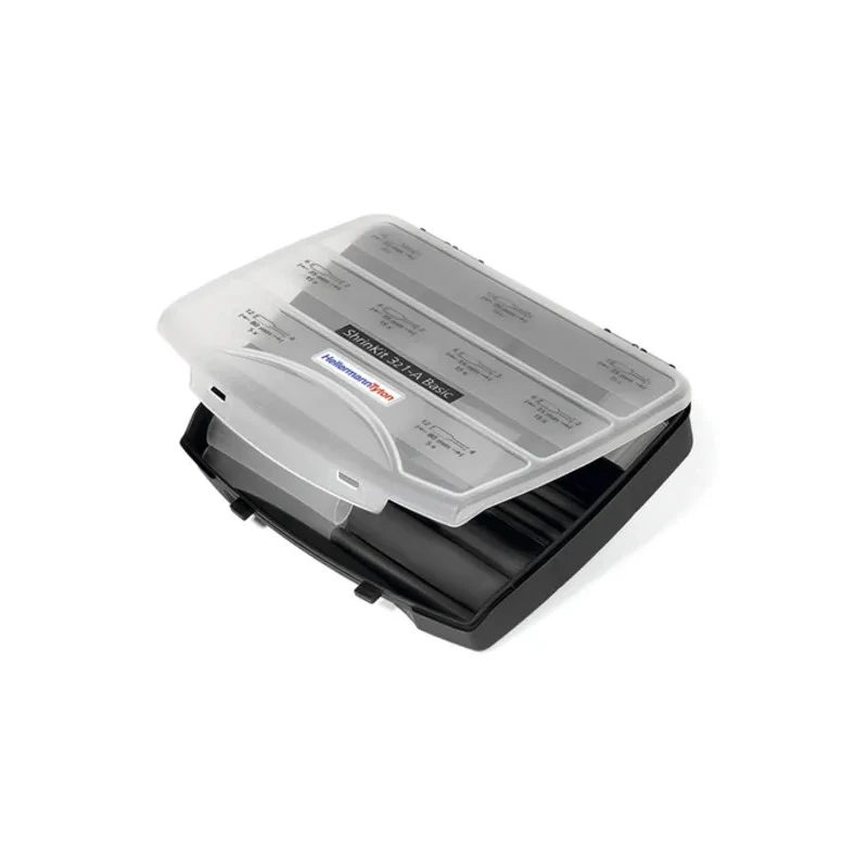 HellermannTyton Heat Shrink Tubing, Clear and Black, 12 mm Sleeve Diameter x 80 mm 380-03004 ShrinKit 321-A Basic-PO-X-BK/CL
