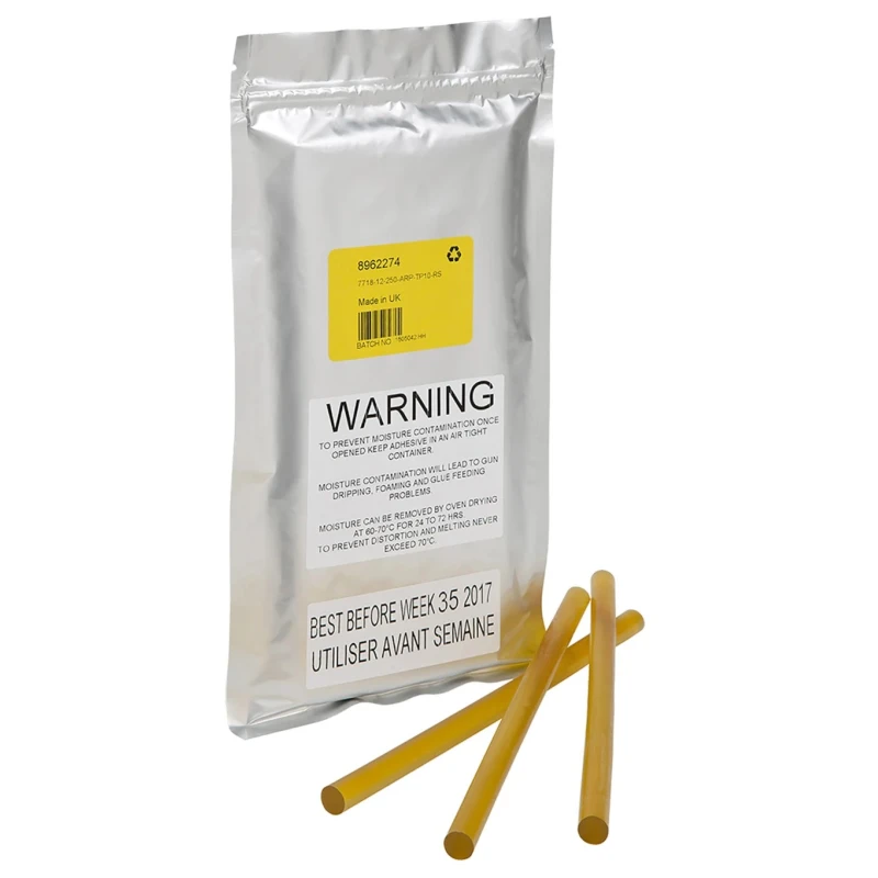 Power Adhesives Hot Melt Glue Amber 250mm, Setting Time 2min, Max Operating Temp 135°C 7718-12-250-ARP-TP10-RS