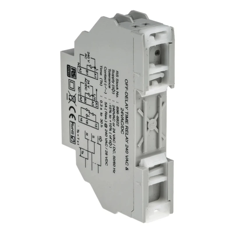 Dold DIN Rail Timer Relay 1-Contact Off Delay 24 V dc 24V ac 240 V ac 0.3 s to 30 h SPDT Switch Configuration 896-6822