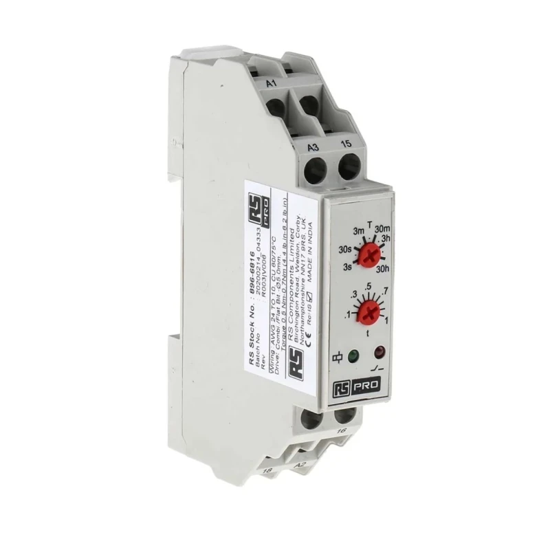 Eaton RS PRO DIN Rail Timer Relay, 1-Contact, 24 V DC 110 V AC, 24 V AC, ON Delay, 0.3 s to 30 h Timing Range, SPDT 896-6816