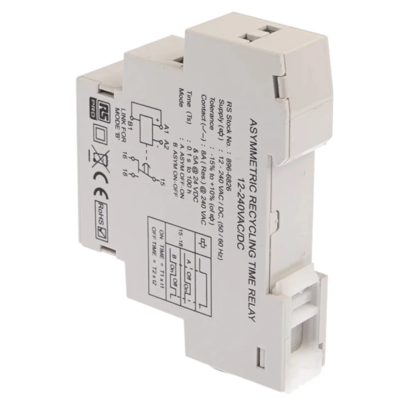 Tele DIN Rail Timer Relay, 1-Contact, 24 V DC 12V AC, 240 V AC, 0.1 s to 100 h, Multifunction-Function, SPDT Switch 896-6826