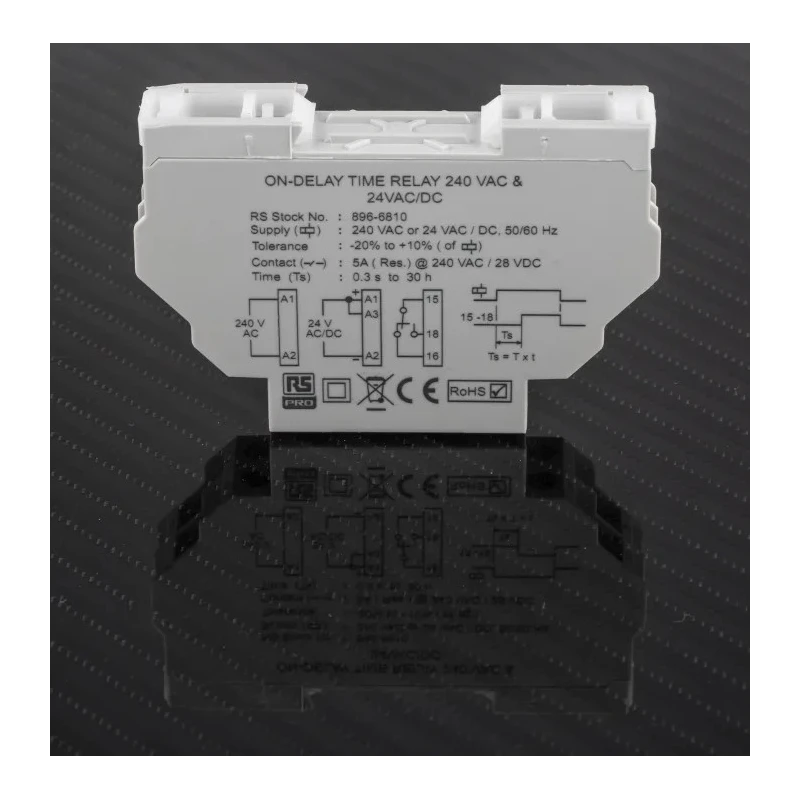 Eaton RS PRO DIN Rail Timer Relay 1-Contact 24 V dc 24V ac 240 V ac 0.3 s to 30 h ON Delay SPDT 896-6810