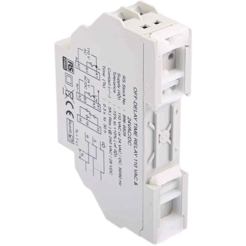 Relpol DIN Rail Timer Relay, 1-Contact, 24 V dc 110 V ac, 24 V ac, 0.3 s to 30 h, 1-Function, SPDT Switch 896-6829
