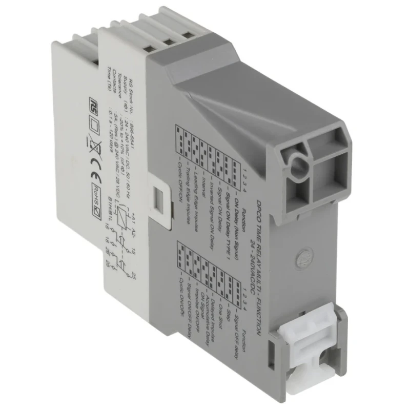 Tele DIN Rail Timer Relay Multifunction Signal Off Delay 1-Contact SPDT 240 V dc 24V ac 240 V ac 0.1 s to 120 Days 896-6841