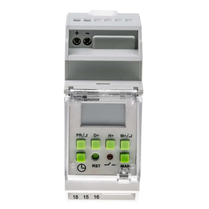 RS PRO Digital DIN Rail Time Switch 12V DC Single Channel SPDT Contact 6-Year Battery Life 896-6891