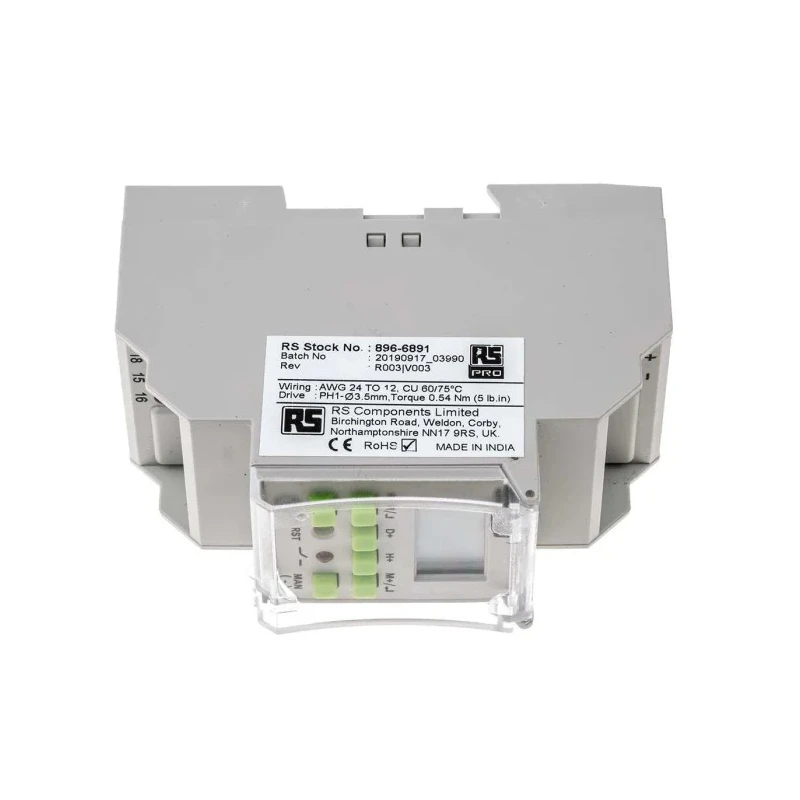 RS PRO Digital DIN Rail Time Switch 12V DC Single Channel SPDT Contact 6-Year Battery Life 896-6891