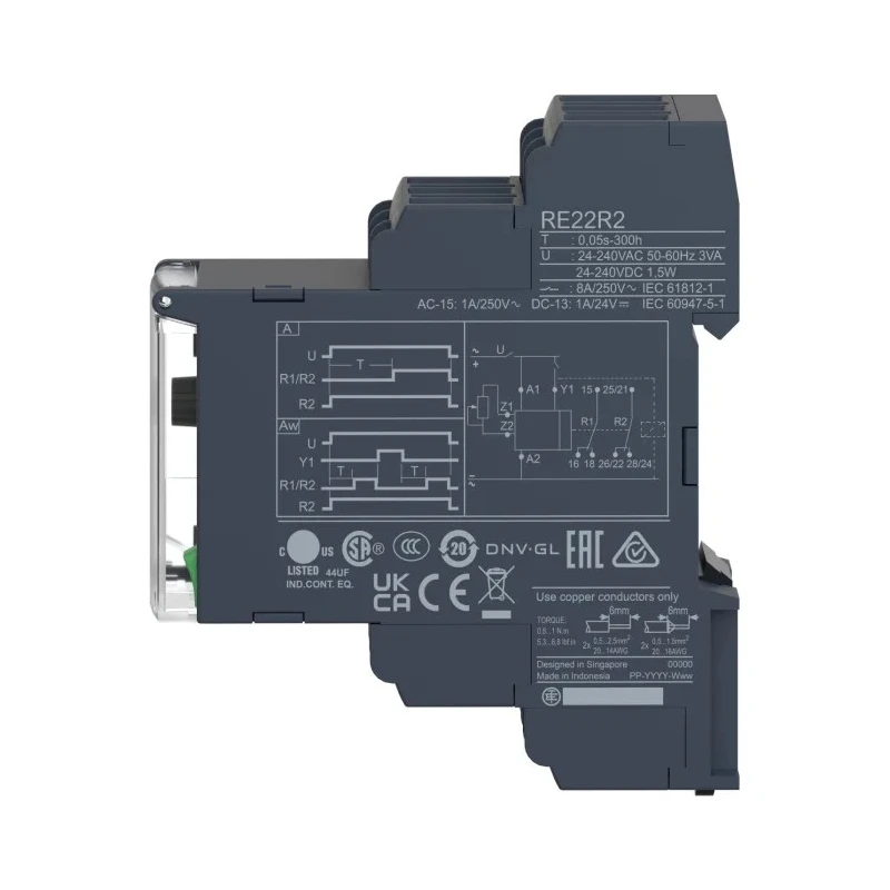 Schneider Electric Harmony Time Series DIN Rail Timer Relay DPDT 2-Contact, 240 V DC, 24 V AC, 240 V AC, 0.05 s to RE22R2AMR