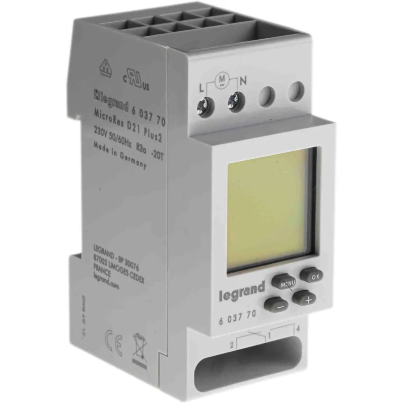 Legrand Digital MicroRex Plus 2 DIN Rail Digital Time Switch, 230V ac Model 6 037 70