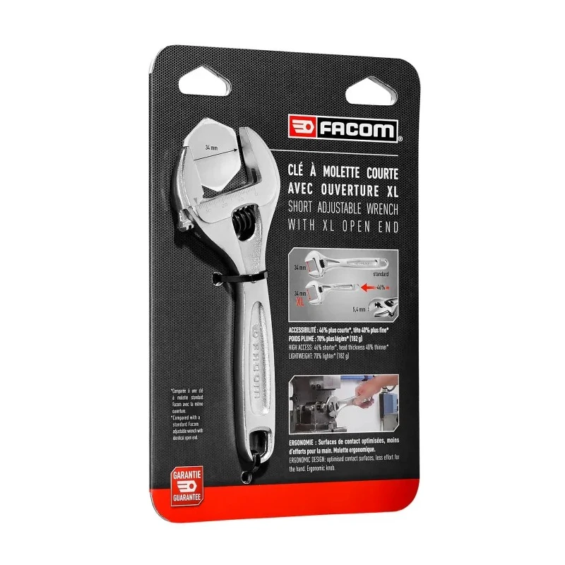 Facom Adjustable Spanner 33 mm Jaw Capacity, 160mm Overall Length, Metal Handle, Chrome Vanadium Steel 113AS.6CPB