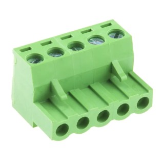 RS PRO Pluggable Terminal Block 5-Contact 5.08 mm Pitch 1 Row, Green Polyamide Housing 300V 15A 897-1225