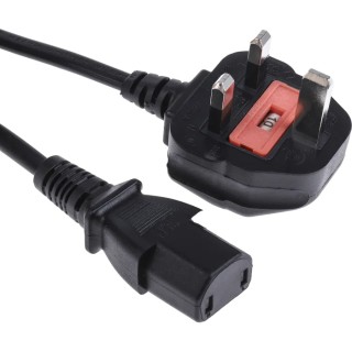 RS PRO Power Cord IEC C17 to BS1363, 2 m Length, 250 V, 6 A, Black PVC BS1363