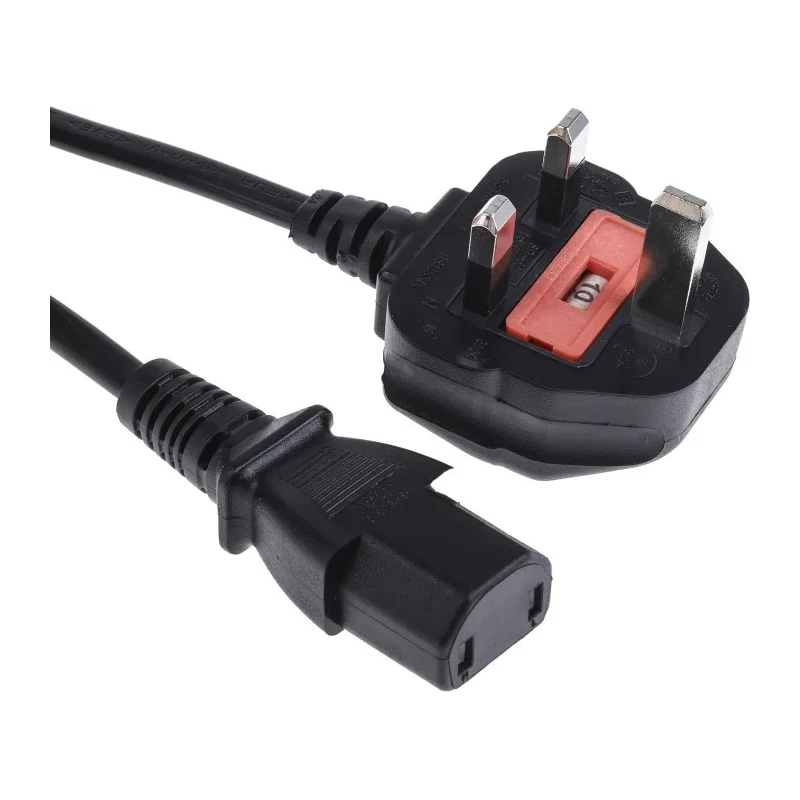 RS PRO Power Cord IEC C17 to BS1363, 2 m Length, 250 V, 6 A, Black PVC BS1363