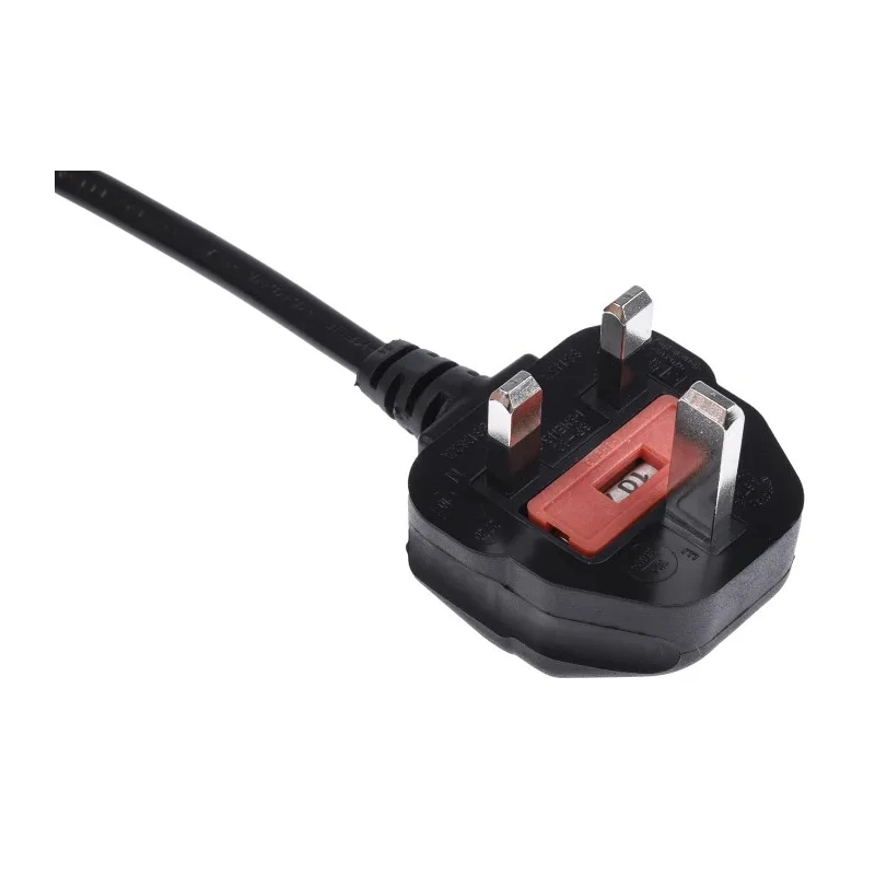 RS PRO Power Cord IEC C17 to BS1363, 2 m Length, 250 V, 6 A, Black PVC BS1363