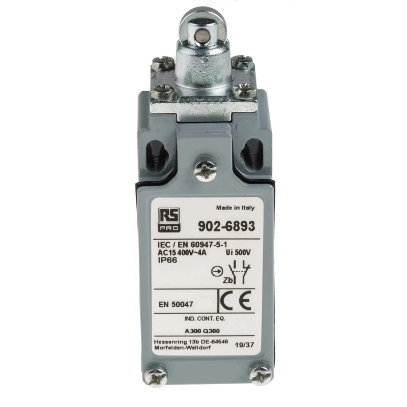 RS PRO Roller Plunger Limit Switch, 1 NO/1 NC, IP66 Zinc Alloy Housing, 400V AC, 10A IP66