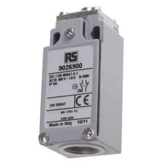 RS PRO Plunger Limit Switch, 1 NO/1 NC Contact, IP66 Zinc Alloy Housing, 400V AC, Snap Action IP66
