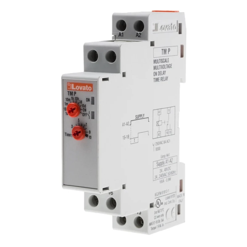 Lovato Electric TMP Series DIN Rail Timer Relay, 2-Contact, 24 to 48 V dc, 24V ac, 240 V ac, 0.1 s to 10 Days TMP