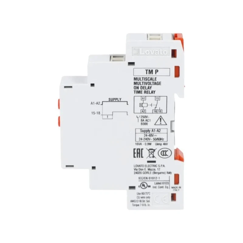 Lovato Electric TMP Series DIN Rail Timer Relay, 2-Contact, 24 to 48 V dc, 24V ac, 240 V ac, 0.1 s to 10 Days TMP