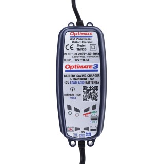 TecMate OptiMate 3 Battery Charger for 12V Lead Acid Batteries 800mA Output Current EU Plug TM430