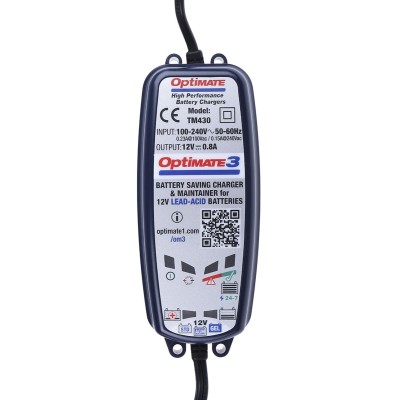 TecMate OptiMate 3 Battery Charger for 12V Lead Acid Batteries 800mA Output Current EU Plug TM430
