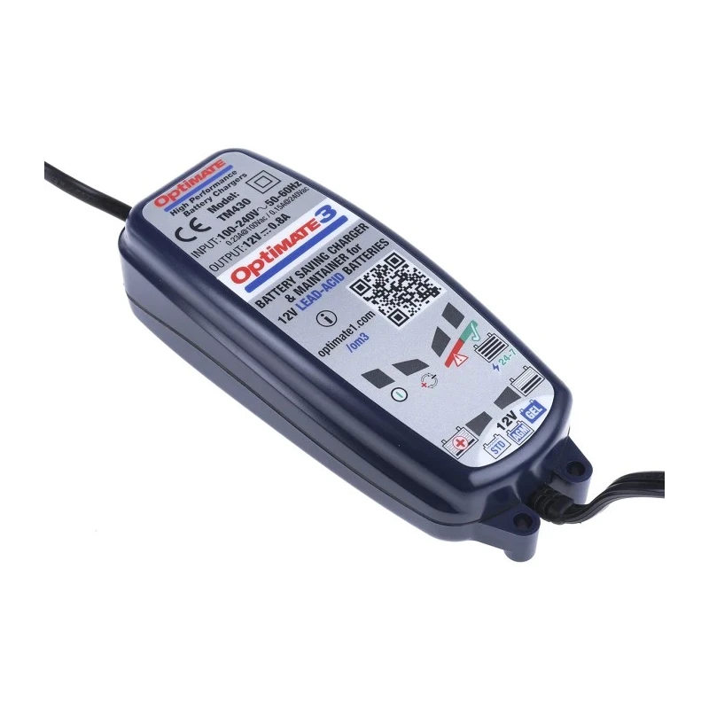 TecMate OptiMate 3 Battery Charger for 12V Lead Acid Batteries 800mA Output Current EU Plug TM430