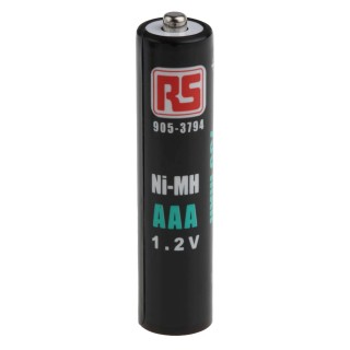 RS PRO Nickel Metal Hydride Rechargeable AAA Battery 1.2 V 750 mAh 44.5 x 10.5 mm 12.5 g 905-3794