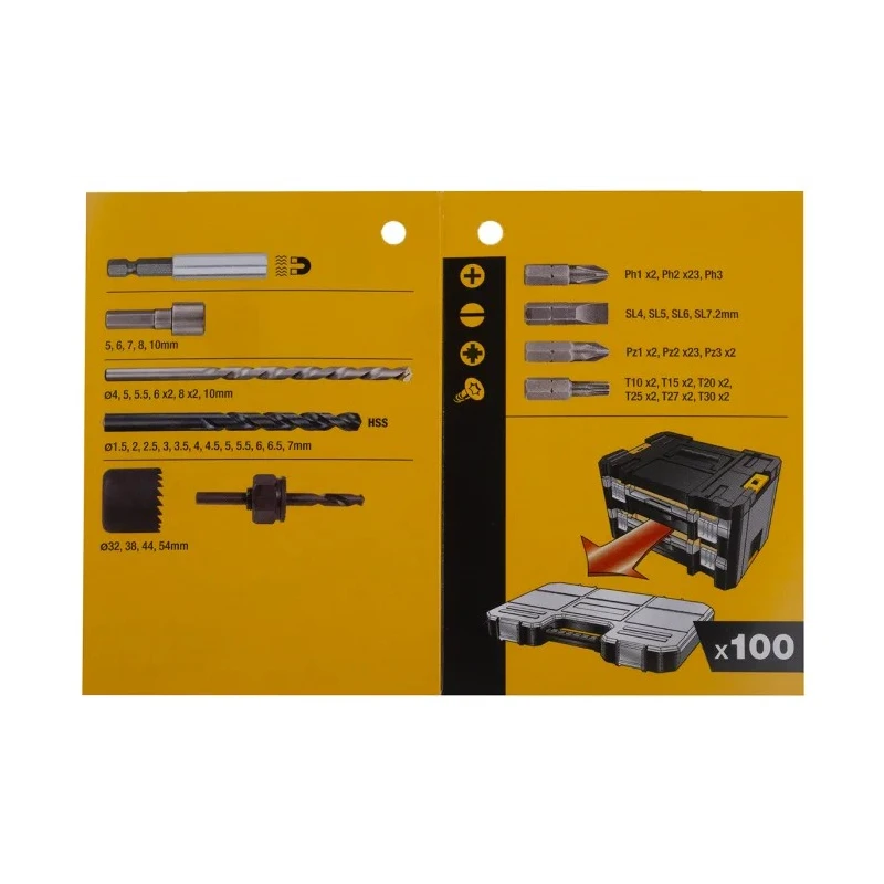 DeWALT 100-Piece High-Speed Steel Multi-Material Twist Drill and Screwdriver Bit Set, 1.5 mm Min to 10 mm Max DT71569-QZ