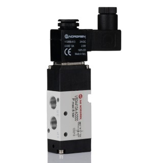 RS PRO Pneumatic Solenoid Valve 3/2 Function G 1/8 Port 24V DC 2.9W Die Cast Aluminium Body 907-6384