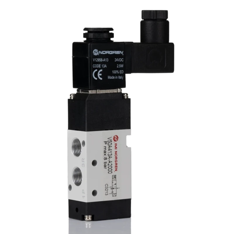 RS PRO Pneumatic Solenoid Valve 3/2 Function G 1/8 Port 24V DC 2.9W Die Cast Aluminium Body 907-6384