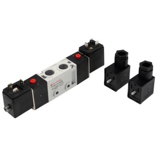RS PRO Pneumatic Solenoid Valve 5/2, G 1/4, 24V DC, Die Cast Aluminium Body 2W Power 1020 L/min Flow Rate 8 Bar 907-6380