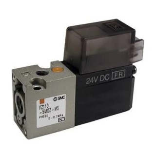 SMC Pneumatic 3/2 Solenoid/Spring Valve with Metric M5 x 0.8 Port Size, Body Ported, 24V dc, Die Cast Zinc Body VZ100