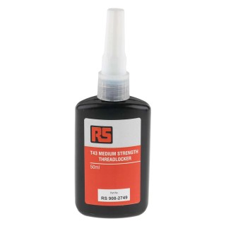 RS PRO T43 Blue Medium Strength Threadlocking Adhesive, 50 ml Bottle, 24 h Cure Time 908-2749