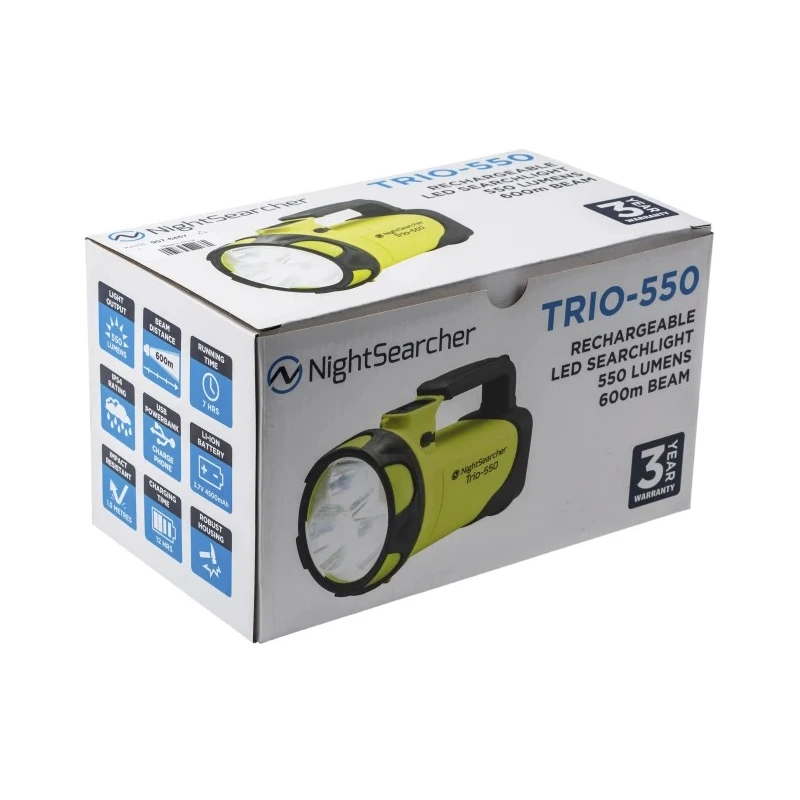 Nightsearcher LED Searchlight Yellow Blue Grey Rechargeable Lithium-ion Battery 4500mAh IP54 NSTRIO550Y