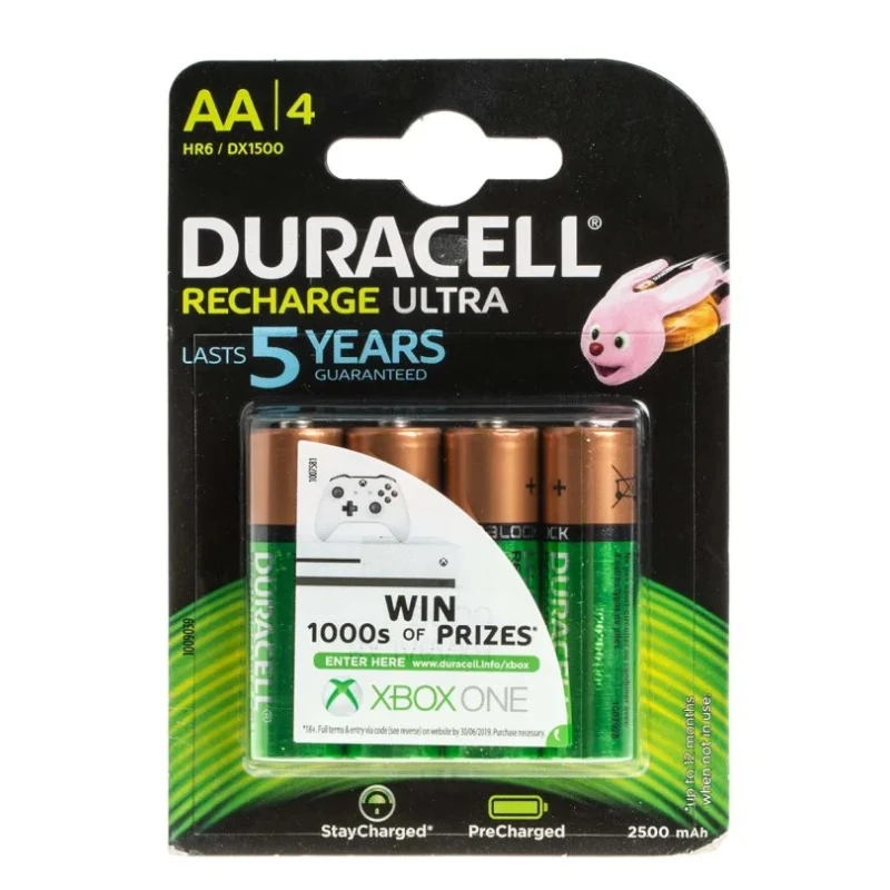 Duracell Recharge Ultra NiMH Rechargeable AA Battery 1.2 V, 2.40 Ah, Pack of 4 5000394047587