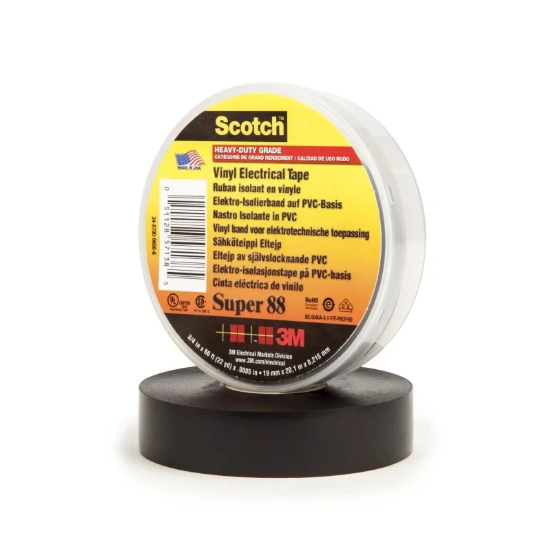 3M ™ Super 88 Black Polyvinyl Chloride Electrical Insulation Tape, 19mm Width x 20m Length, Rubber Super 88 19mm x 20 m