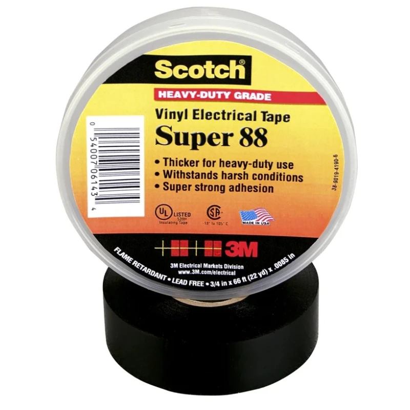 3M ™ Super 88 Black Polyvinyl Chloride Electrical Insulation Tape, 19mm Width x 20m Length, Rubber Super 88 19mm x 20 m