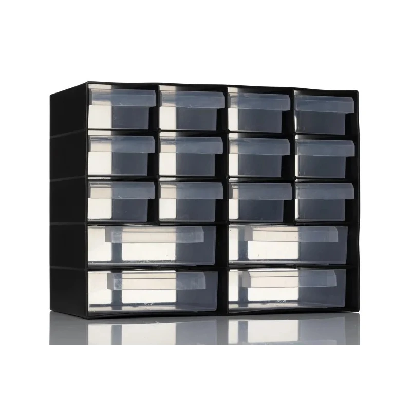 RS PRO Drawer Unit 16 Polypropylene 210 mm x 270 mm x 130 mm Black 909-7006