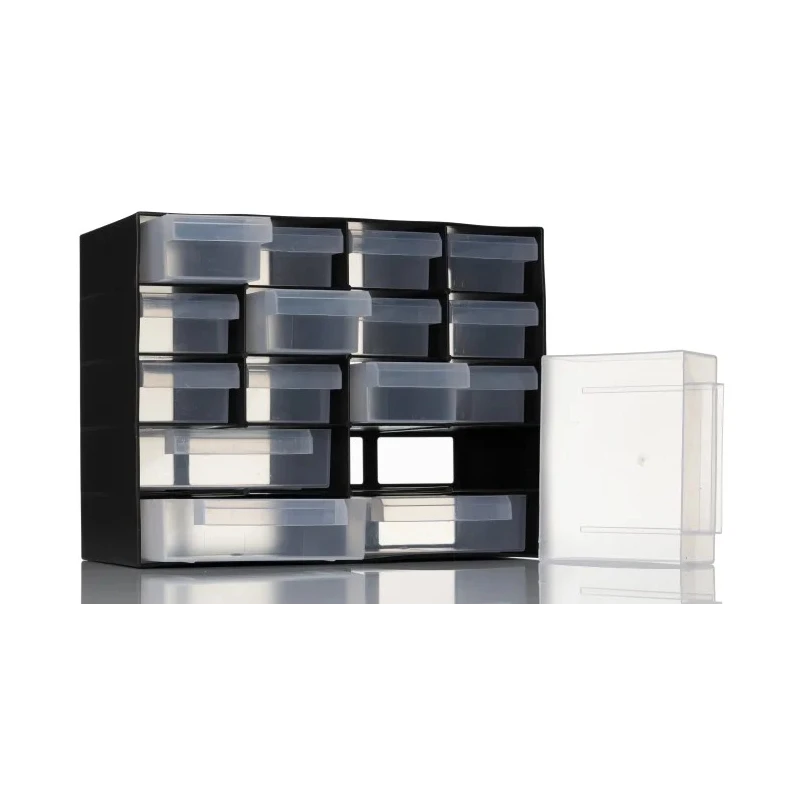 RS PRO Drawer Unit 16 Polypropylene 210 mm x 270 mm x 130 mm Black 909-7006