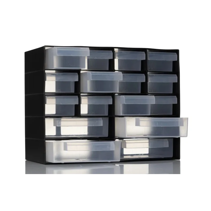 RS PRO Drawer Unit 16 Polypropylene 210 mm x 270 mm x 130 mm Black 909-7006