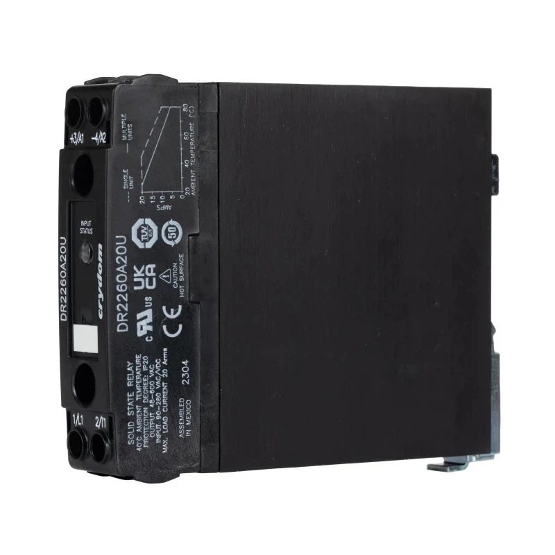 Crydom DR22 Series Solid State Relay, 20 A Load, DIN Rail Mount, 600 Vrms Load, 280V ac/dc Control DR22
