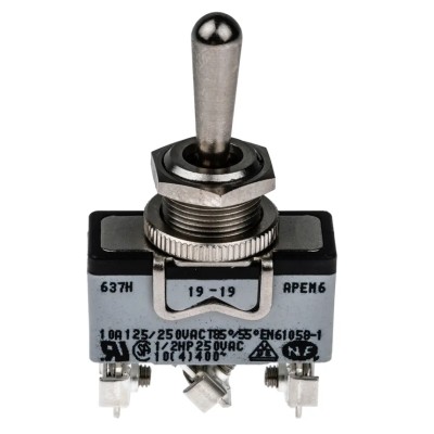 APEM Toggle Switch Panel Mount On-Off-On SPDT 400 V ac Screw Terminal 10A 637H