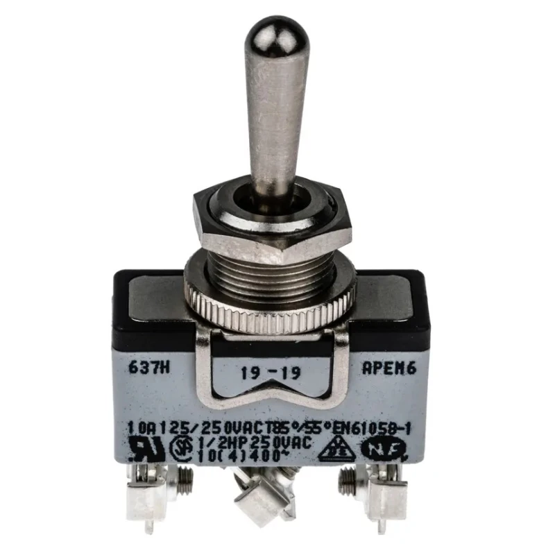 APEM Toggle Switch Panel Mount On-Off-On SPDT 400 V ac Screw Terminal 10A 637H