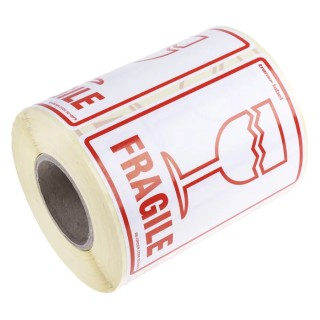 RS PRO Black Yellow Paper Safety Label Fragile Text 79 mm x 108 mm 912-9330