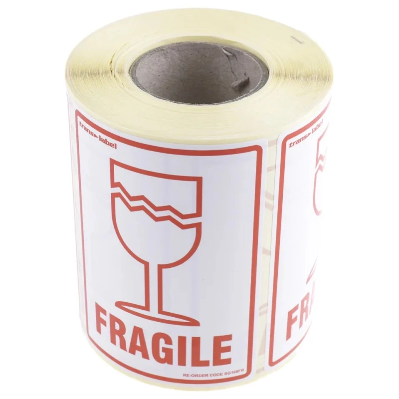 RS PRO Black Yellow Paper Safety Label Fragile Text 79 mm x 108 mm 912-9330