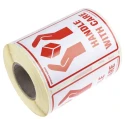 RS PRO Black Yellow Paper Safety Label Handle with Care Text 79mm x 108mm 912-9333